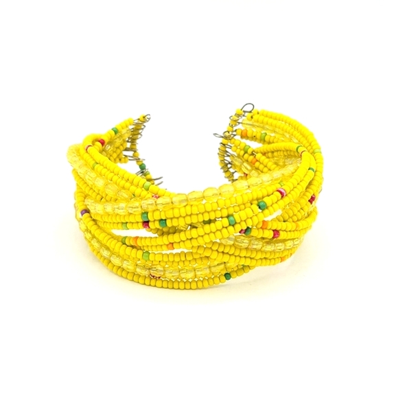 Wire Wrap Seed Bead Woven Braided Wide Cuff Bracelet Vintage - Picture 8 of 8